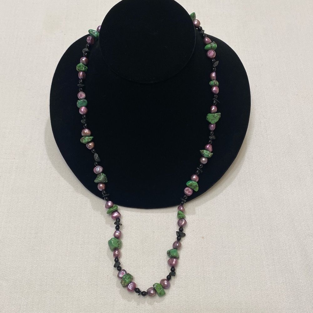 Vintage Turquoise Pearl And Black Onyx Necklace - Picture 9 of 12
